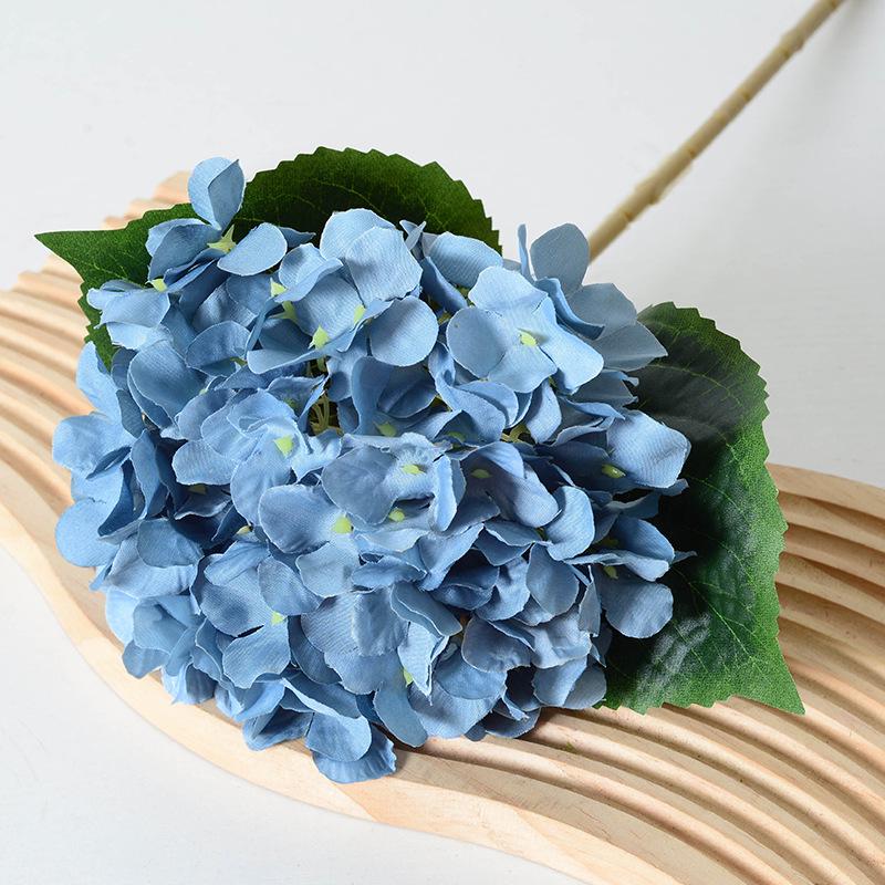 Artificial Hydrangea Single Stem with Leaves - Fake Flower for Wedding, Home, and Photography Decor