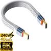 13.3 CM 240W Type-C To Type-C Cable Fast Charging Type C Cord 40Gbps Data Transfer 8K Flat Data Charge Extension Cable