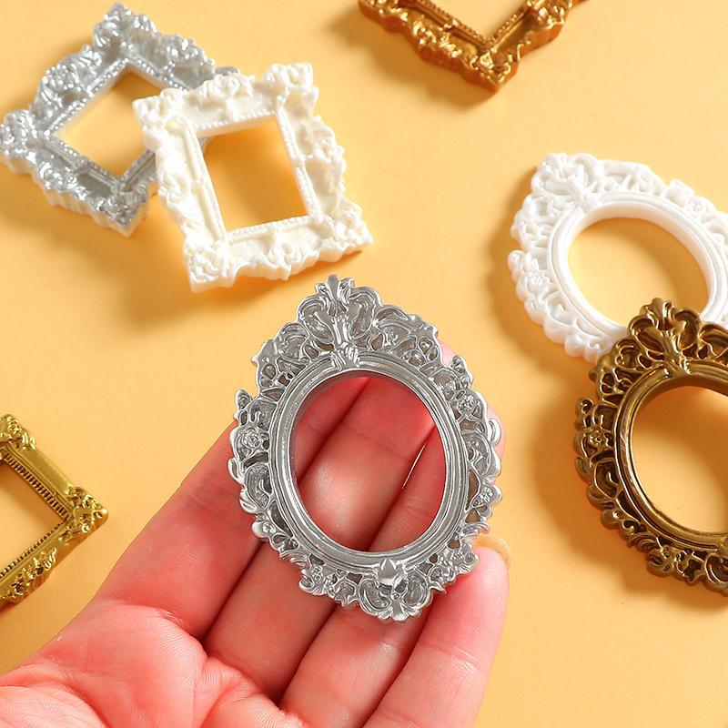 Mini Vintage Resin Picture Frame Cute Antiqued Small Photo Frame for Dollhouse Ornaments Desktop Display DIY Craft Gifts