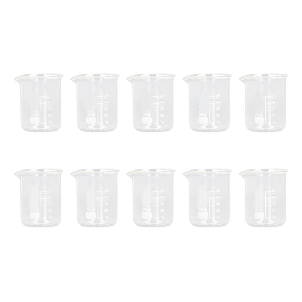 10 Pcs Laboratory Glass Beaker 50ml Thick Experimental Graduated Cylinder Cup with Clear Standard Scale Line