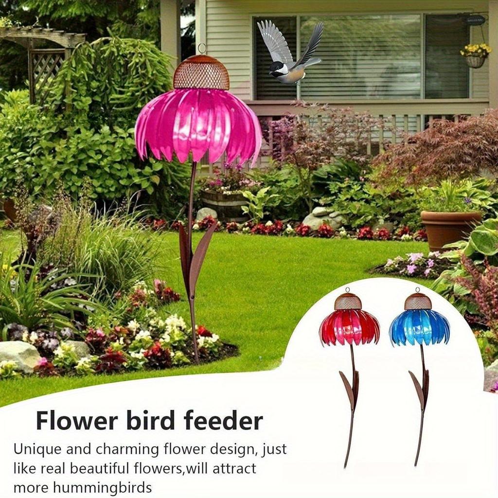 1Pc Floor Standing Metal Flower Bird Feeder for Outdoor Patio Garden Grass Decoration Feeding Birds Gift for Friends