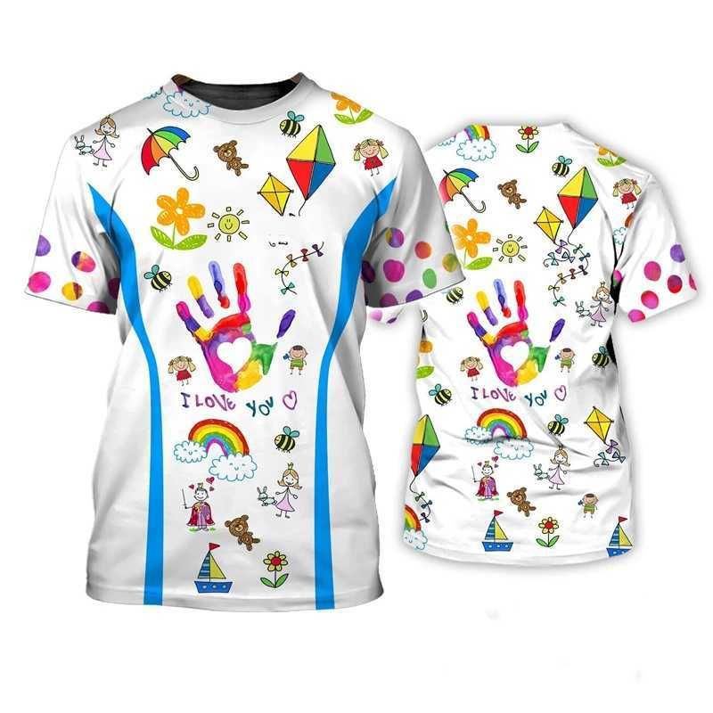 Sommer Rundhals 3D Lehrer-Themen Grafikdruck Top Modische Lässige Kurzarm Herren- und Damen-Unisex-T-Shirts