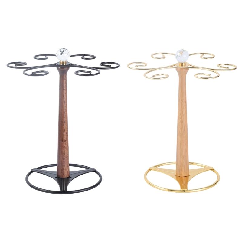 Inverted Glassware Organizers With Rustproof Coating Wooden Metal Wine Glass Rack Compacts Kitchen Space Management