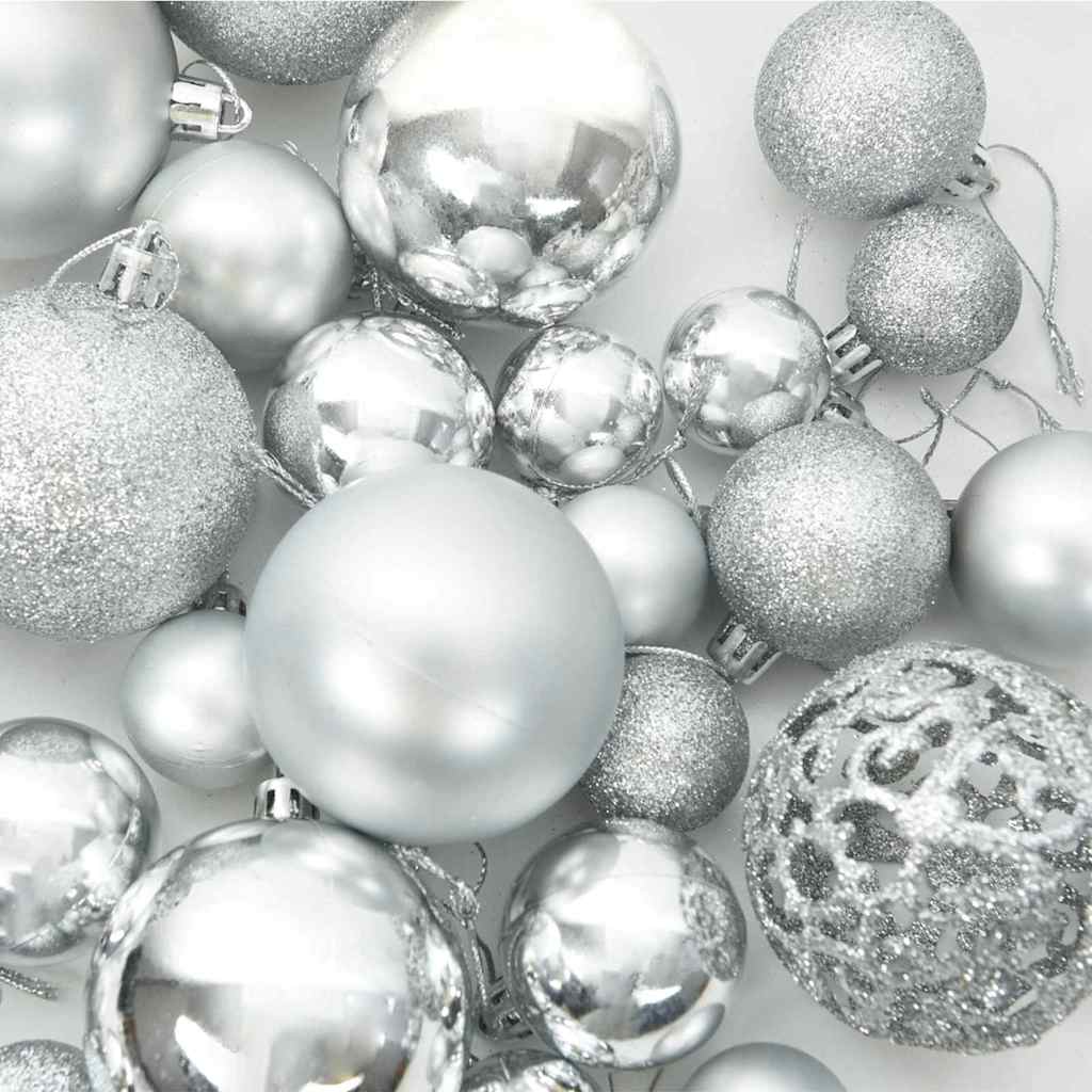 Christmas Ornament Set with 300 LEDs 120 Pcs Silver Plastic