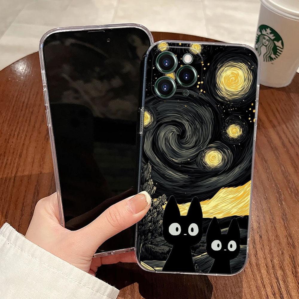 Cat Van Gogh Starry Night Oil Painting Case For Apple iPhone 17 16 15 14 13 12 11 Pro Max Plus 16E 17Air 17Pro Phone Cover Funda