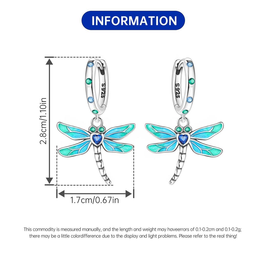 S925 Silver Zirconia Butterfly Gradient Dragonfly Earrings for Women Birthday Party Gift