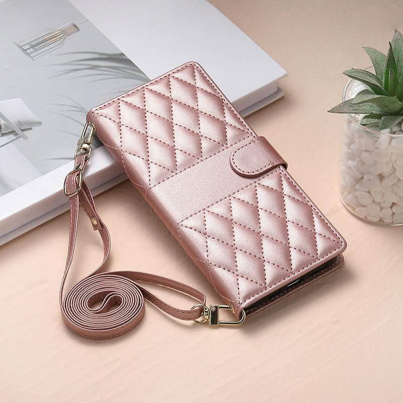 Flip Phone Case Popular for Iphone16 Mobile Phone Leather Case Crossbody Long Shoulder Strap Samsung Xiaomi OPPO
