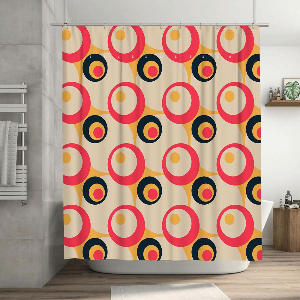 Modern Bathroom Decor: Retro Orange Black Circle Shower Curtain With Rings For Home Use Stylish Bath Accessories In A Pack