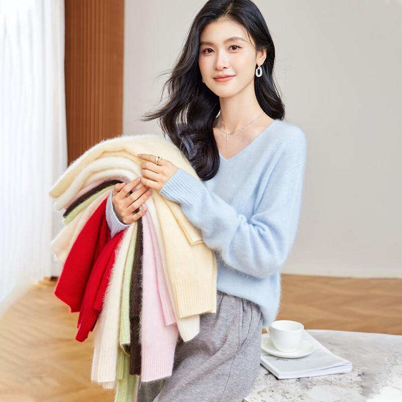 Women's Luxury V-Neck Brushed Cashmere Blend Sweater