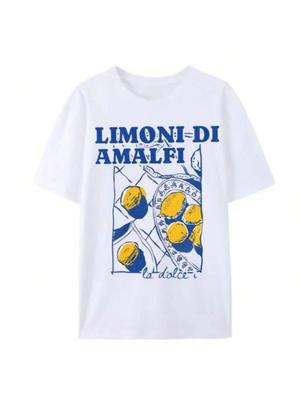 Limoni Di Amalfi Zitronen Grafik Damen Neue Kollektion T-Shirt Rundhals Schriftzug Sommer Mode Oversize Baumwoll Oberteile