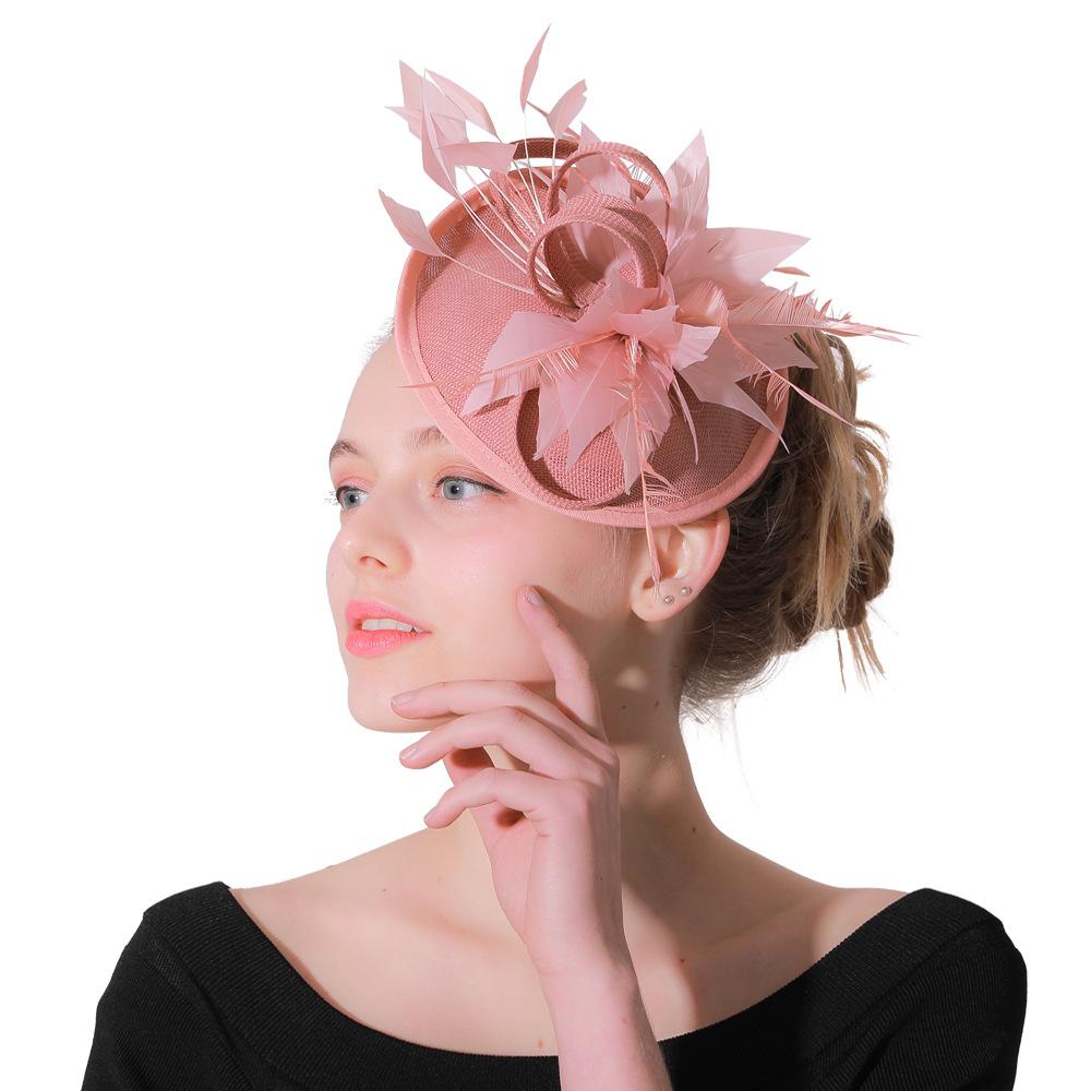 Deep Leather Powder Boutique Banquet Mesh Top Hat Hemp Headgear Bridal Wedding Dress Mesh Feather