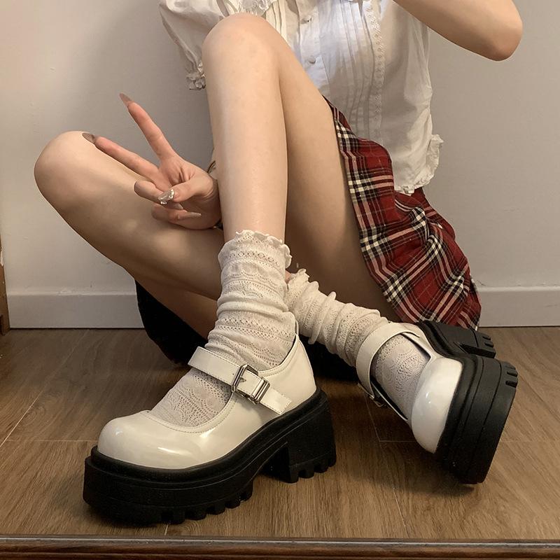 Black Retro French with Skirt Platform Small Leather Shoes Women's 2025 New Summer Round Head Mary Jane Shallow Mouth Single Shoes