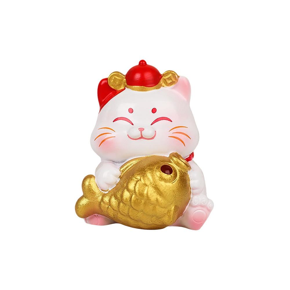 Feng Shui Fortune Cat Resin Figurine With Lucky Symbols For Office Decor And Giftgiving
