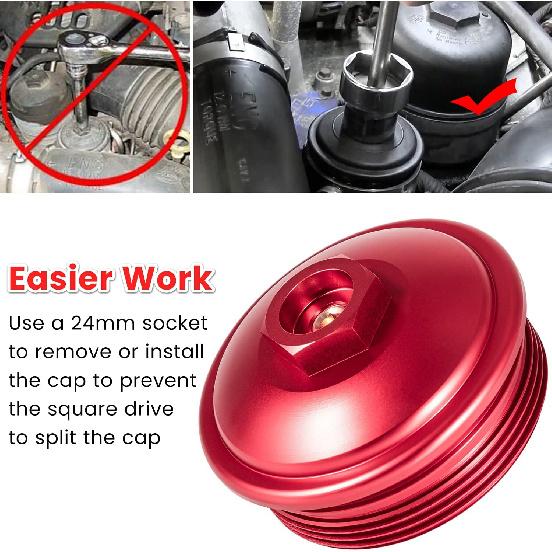 Fuel Filter Cap For Ford 6.0L Powerstroke Diesel 2003-2007 F250 F350 F450 F550 F650 F750 Excursion E150 E250 E350 E450 Billet Aluminum (Red)