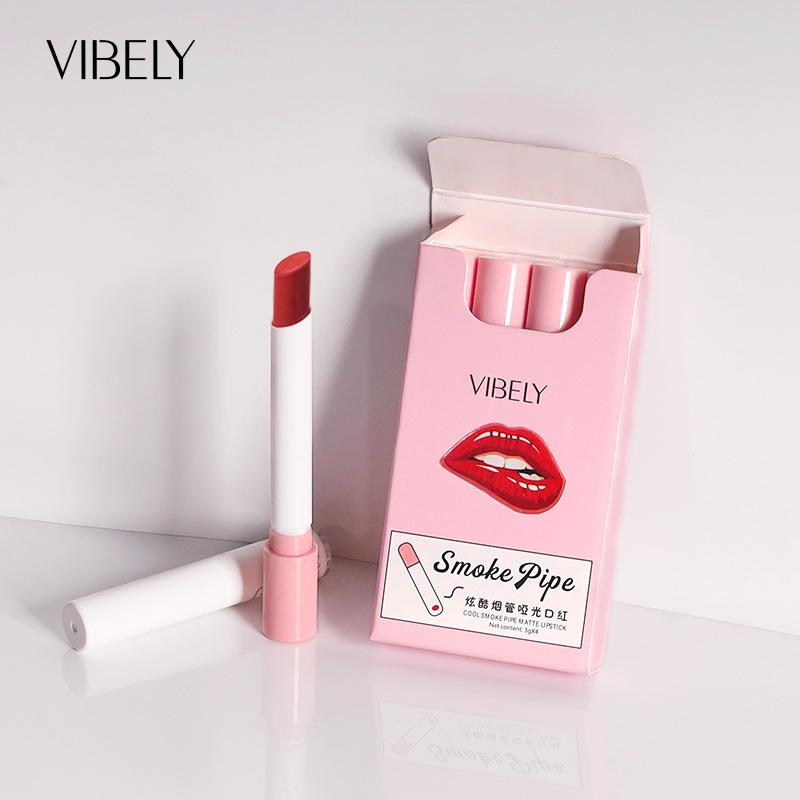 VIBELY Small Tube Matte Lipstick 4pcs Boxed Not Easy To Fall Off Color Velvet Not Fall Off Color Makeup