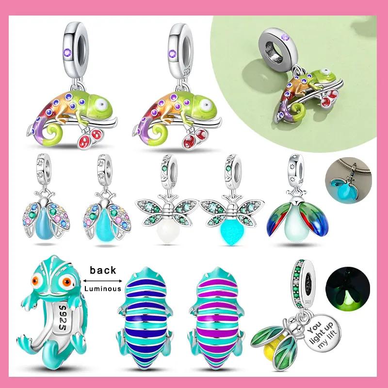 Copper Luminous Chameleon Change Color Butterfly Insect Beads Charms Pendant Fit Original Bracelets Diy Jewelry