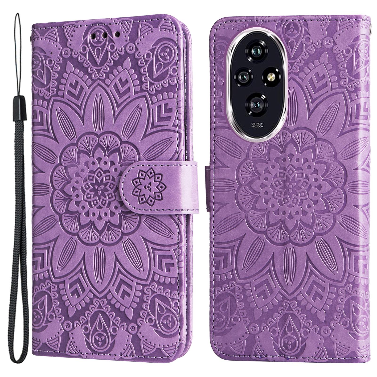 

For Honor 200 5G Case Sunflower PU Leather Phone Cover Wallet Stand View Purple