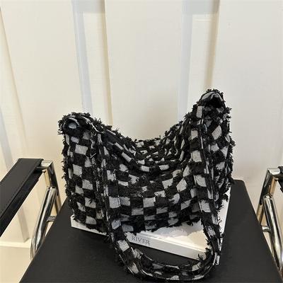 2025 nowa dżinsowa torba na ramię pod pachę modny wzór w kratę crossbody worek pierożek
