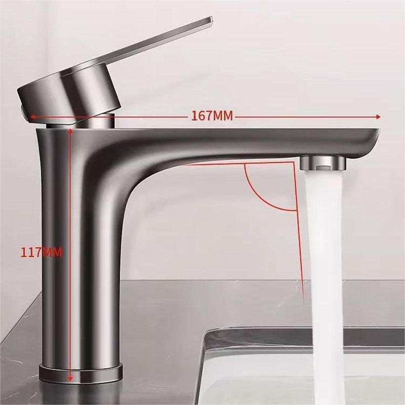 Grey/Nickel 304 Stainless Steel Bathroom Basin Faucet Deck-mounted Single Hole Hot And Cold Water Mixing Faucet Washbasin Tap