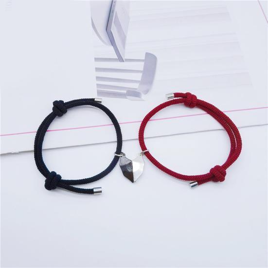 1 Pair Couple Bracelets Adjustable Length Heart Pendant Eye-catching Distance Magnet Attraction Bracelet for Home