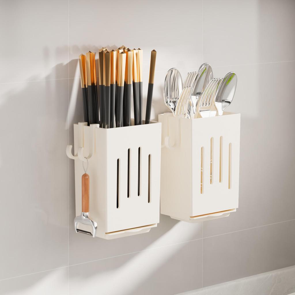 Wall-Mounted Chopstick & Cutlery Holder: Punch-Free Kitchen Organizer and Storage Rack.