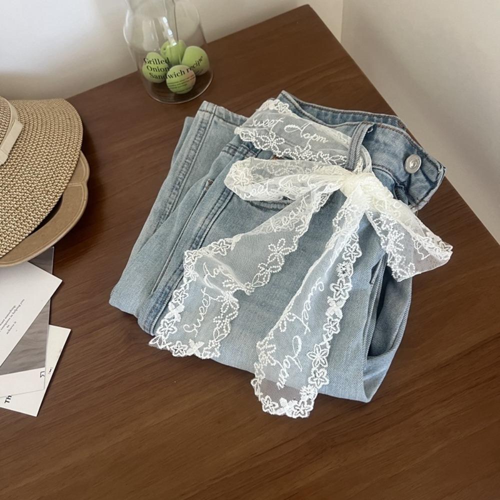 French Lace Lace Waistband Hollow Embroidery Thin Dress Belt Unique Tie Up Belt  Summer Season
