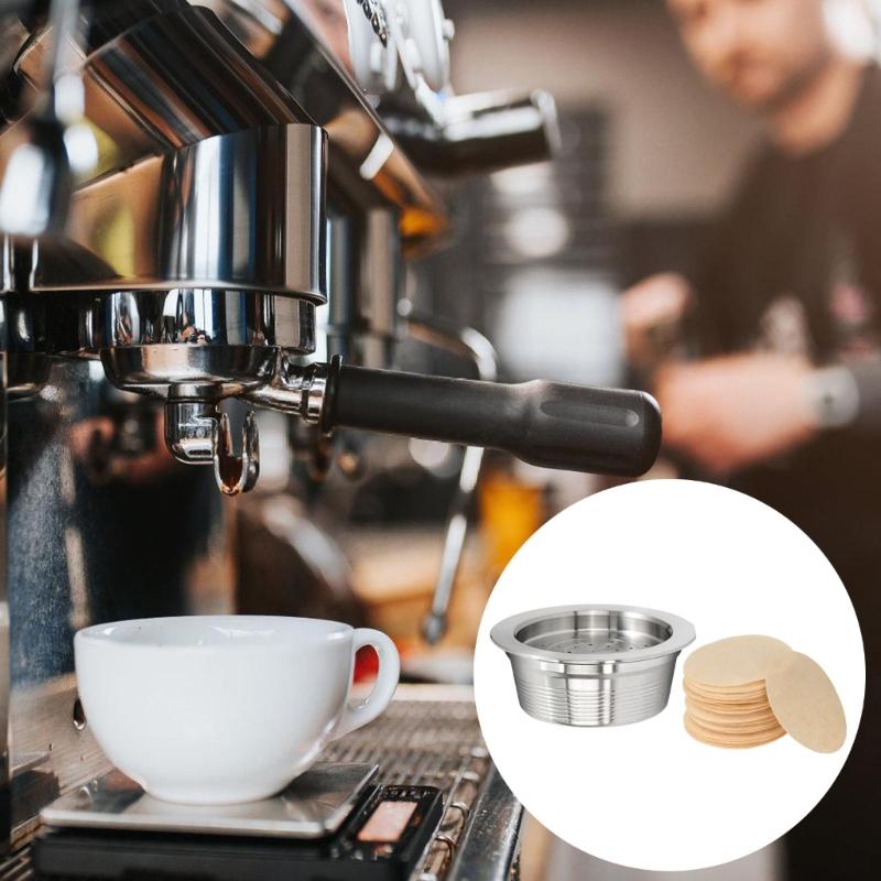 Stainless Steel Permanent Coffee Filter Set Includes 100 Disposable Paper Filters Suitable for Home or Travel Use