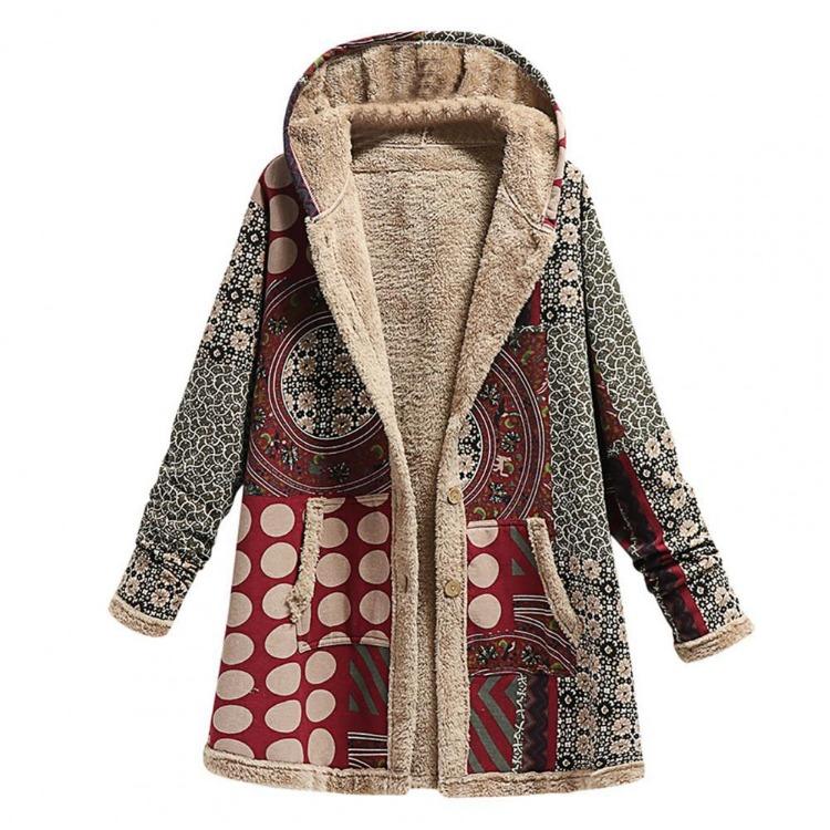 Winter Warm Patchwork Coat Loose Boho Jacket Women Hooded Long Sleeve Outwear Casual Streetwear Fashion Lady Clothes