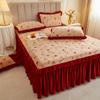 3 stücke Kleine Blumenmuster Plüsch Bett Rock Winter Dicke Volant Rand Tagesdecke Matratze Schutzhülle Anti Slip Bettlaken