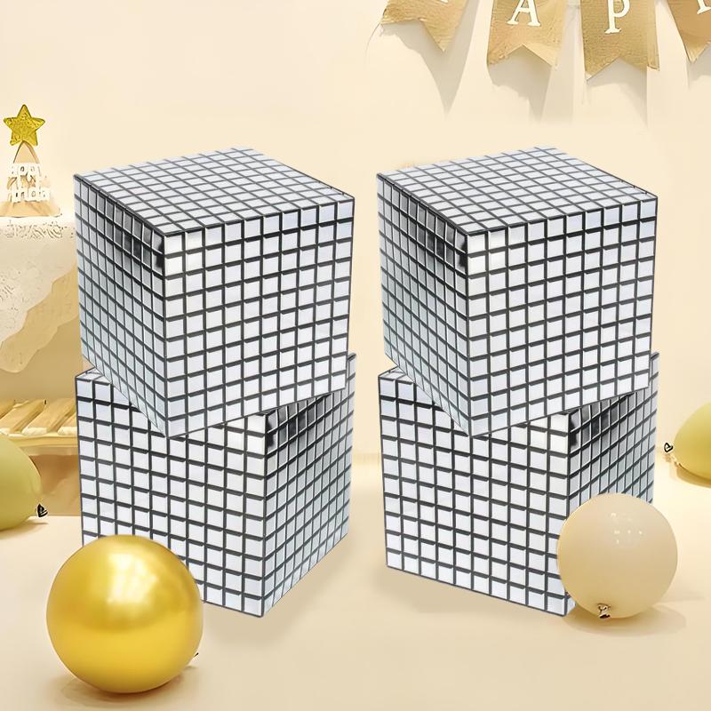 1/4PCS Scene Props Shiny Silver Magic Cube Shape Creative Packaging box Party decorations Candy box Retro 25x25x25cm