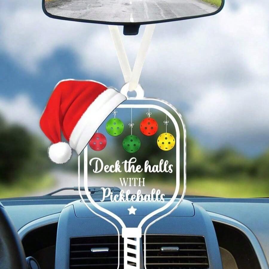 2PCS Deck The Halls with Pickleball Transparent Acrylic Ornament, Xmas Hanging Acrylic Ornaments, Personalized Pickleball Christmas Ornament