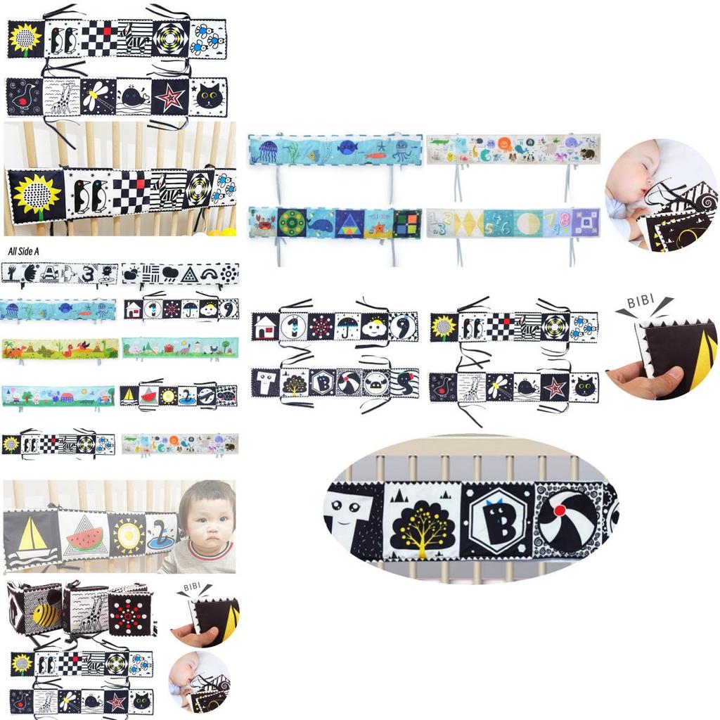 Nowa Dwustronna Czarno-Biała Książeczka-Ochraniacz do Łóżeczka Dziecięcego z Odporną na Rozdarcia Zabawką 3D do Wczesnej Edukacji i Urządzeniem Dźwiękowym