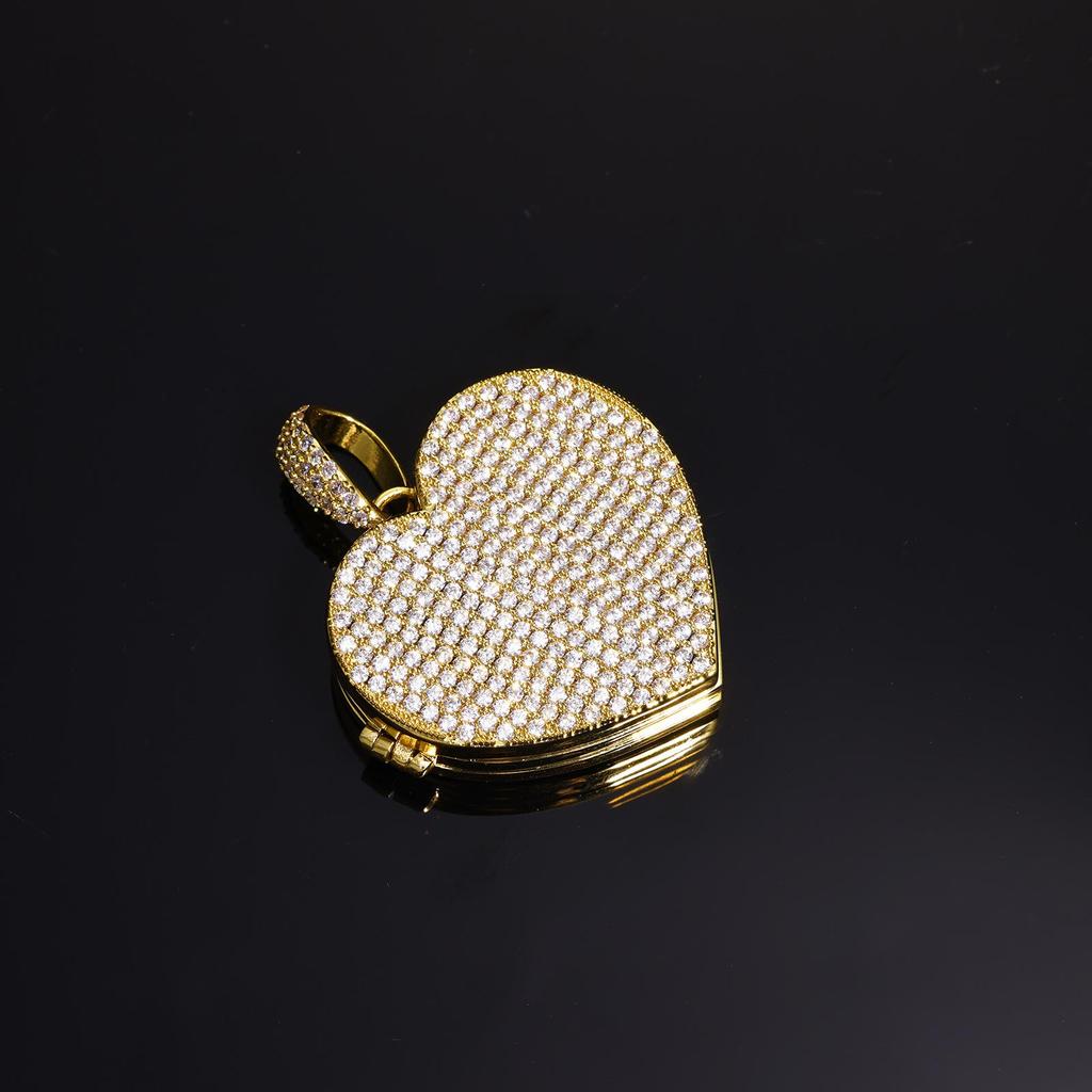 Trendy Heart-Shaped Zircon Photo Pendant Necklace - European & American Hip Hop Style