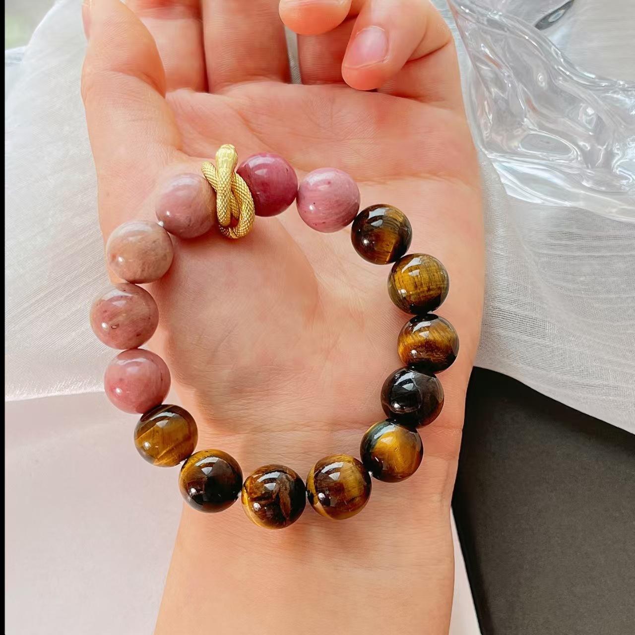 12Mm Design Sense Natural Mahogany Pattern Tiger Eye Stone Bracelet Bracelet