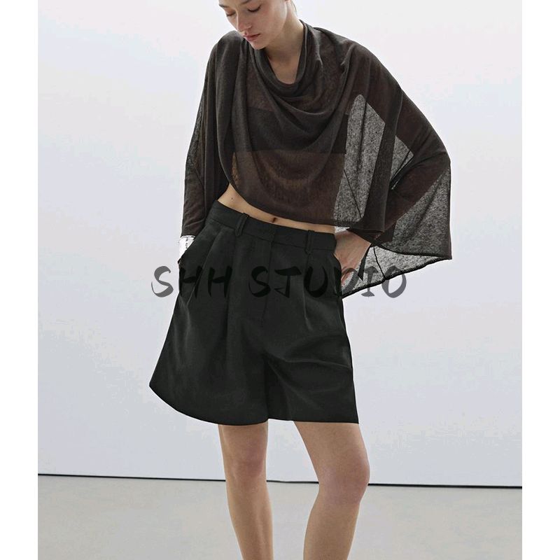 MD Summer New Arrival Women's Clothing High-Intelligence Feeling and Qin Style Elegant Dan Style Pleated Mid-Waist Shorts Cropped Pants 5035535