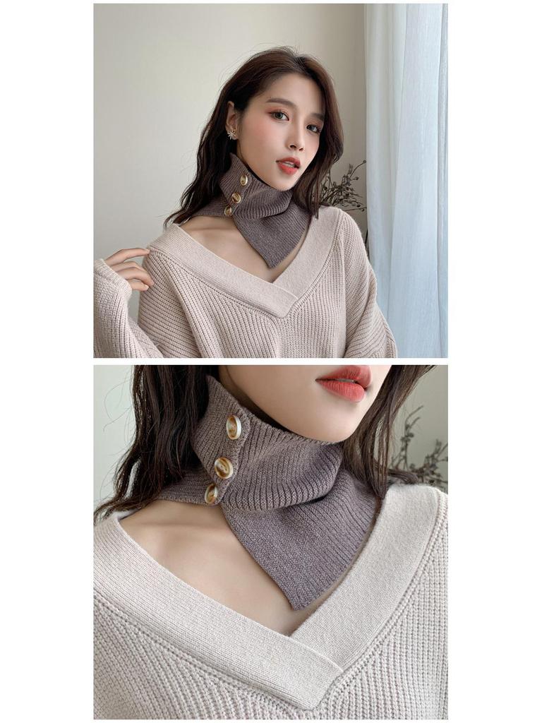 Strikket knappeskjerf for kvinner med kunstig krage – allsidig gensertilbehør for vår, høst og vinter