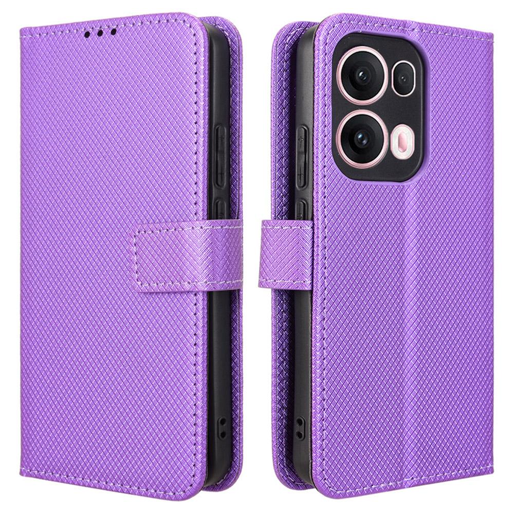 For Oppo Reno13 Pro 5G Case PU Leather Diamond Texture Wallet Phone Cover