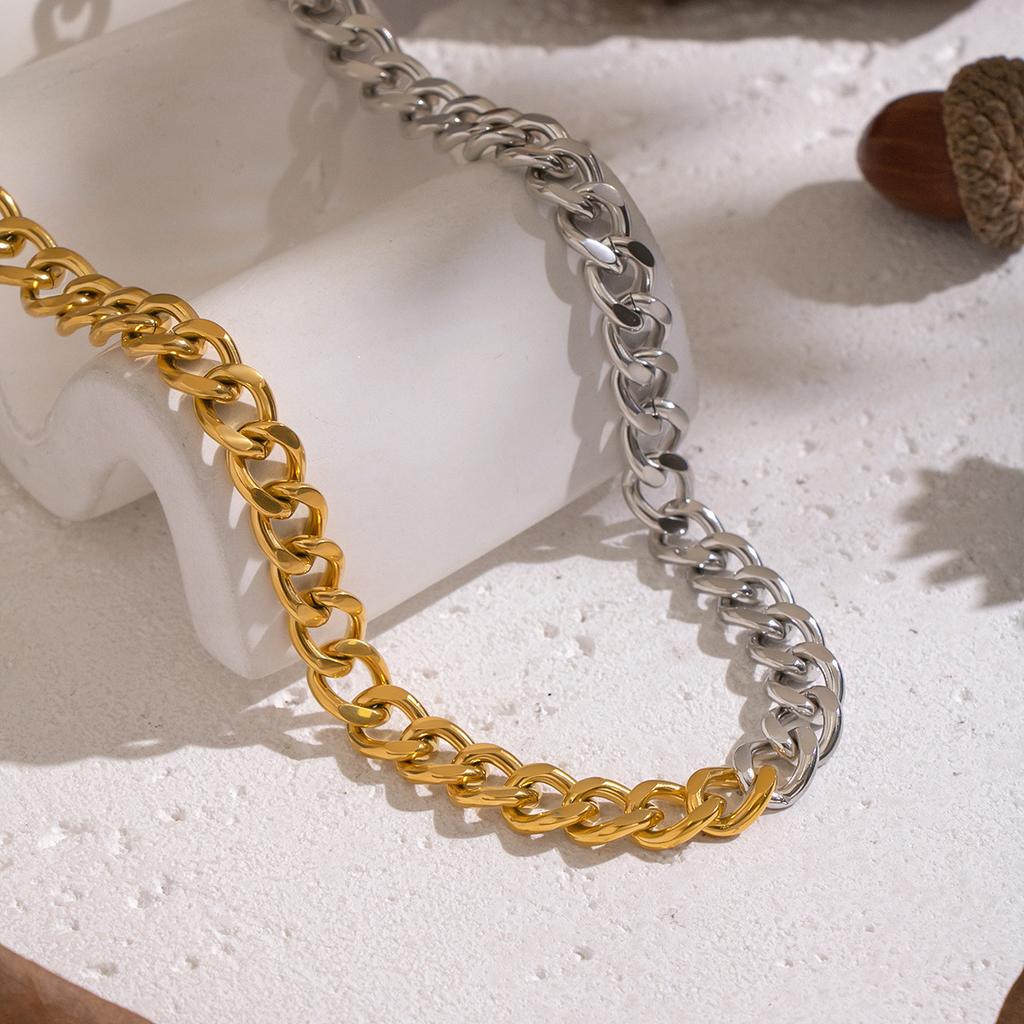  Minimalist 18K Gold Plated Stainless Steel Color Blocked Necklace for Women Chain Fashion Exquisite Jewelry Gift