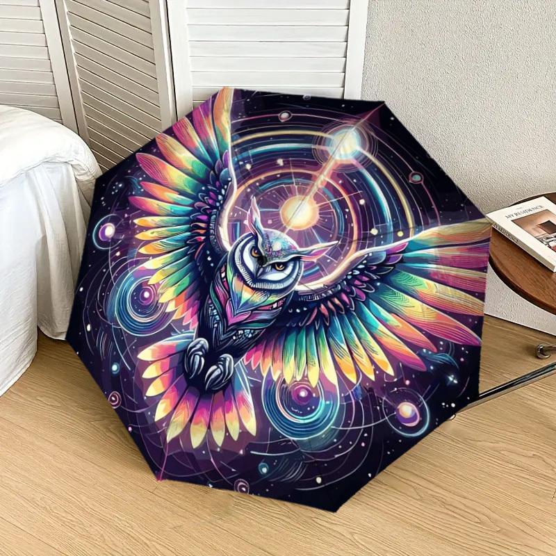 1pc Colorful Cosmic Owl Mandala Umbrella with Plastic Handle,Suitable for All Seasons Home Travel Outdoor UmbrellaDD1488
