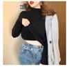 Autumn and Winter Women's Padded Thickened Sweater Single Layer Mid-collar Half-high Neck Knitted Bottoming Shirt Mink Warm Tops