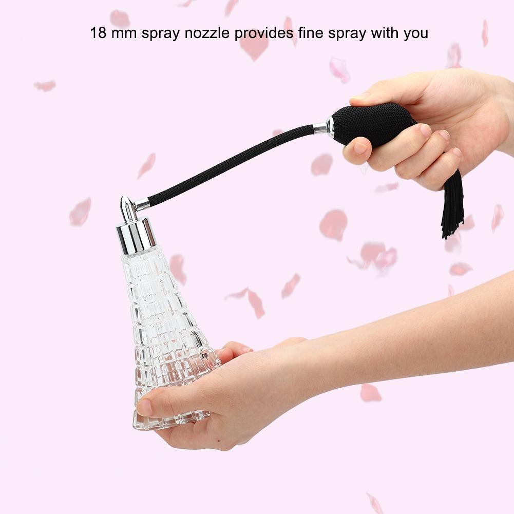 Empty Refillable Glass Vintage Perfume Bottle with Antique Black Bulb Sprayer with Tassel 75ml