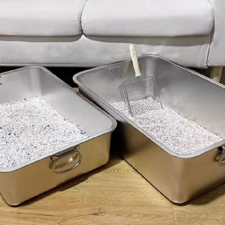 Oversized Stainless Steel Cats Bathroom Litter Tray With AntiScatter Trim And Ergonomic Grip Handle Indoor Cats Toilet