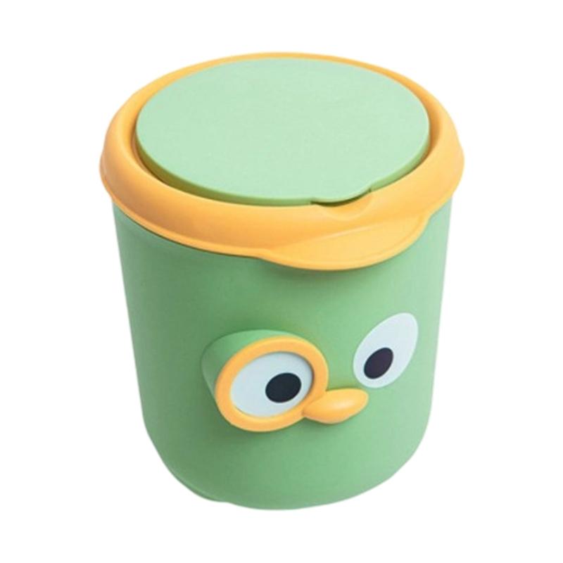 652F Lovely Cartoon Mini Waste Basket with Sealable Lid Trash Can for Small Space