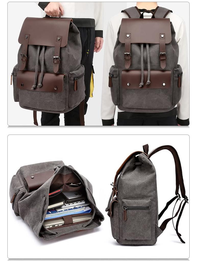 LeafIn Business Square Canvas Backpack with Large Perfect for Business and Men's Backpack, Handles, Capacity, School, Commuting, Trips,