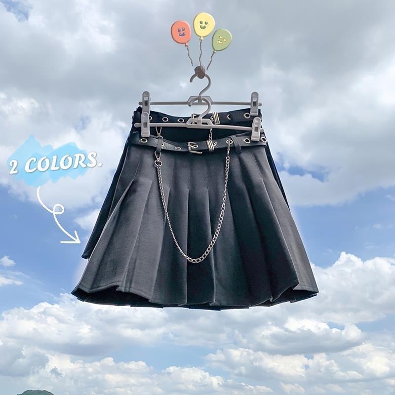 Fashion Chain Skirt High Waist and Slim A-line Skirt Hip-hop Punk Chain Belt Punk Wind Accessories Pleated Skirt