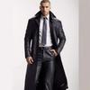 New Spring Commuter Men's Leather Jacket Extended Fashion Suit Collar Casual PU Leather Jacket Over Knee Leather Jacket