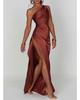 New European and American fashion asymmetrical sleeve asymmetrical high-end evening gown