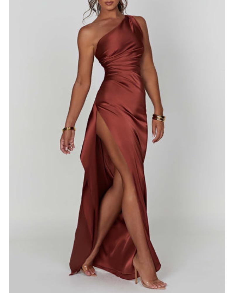 New European and American fashion asymmetrical sleeve asymmetrical high-end evening gown