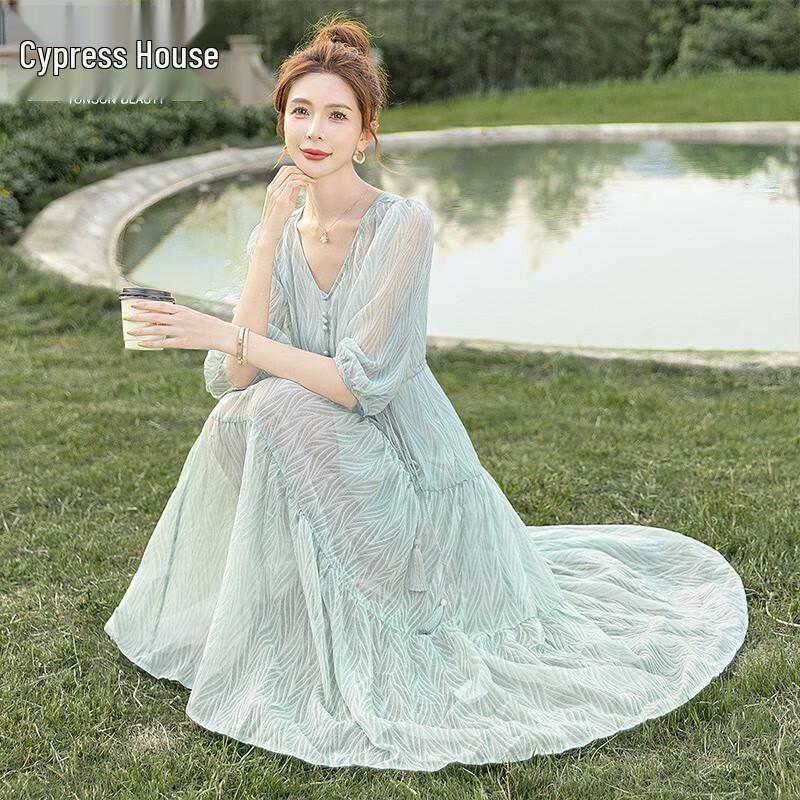 Sibaishe Women s V-Neck Cinched Waist Midi Dress L