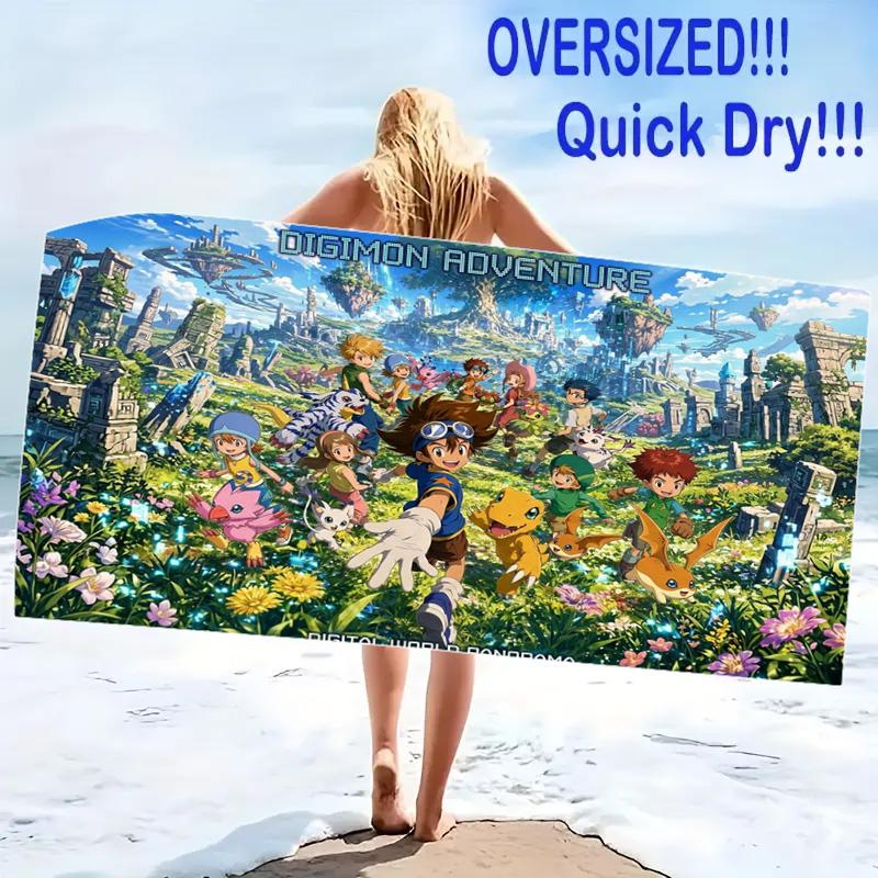 Digimon Print Beach Towel, Large Soft Quick Dry Towel for Beach Camping Swimming